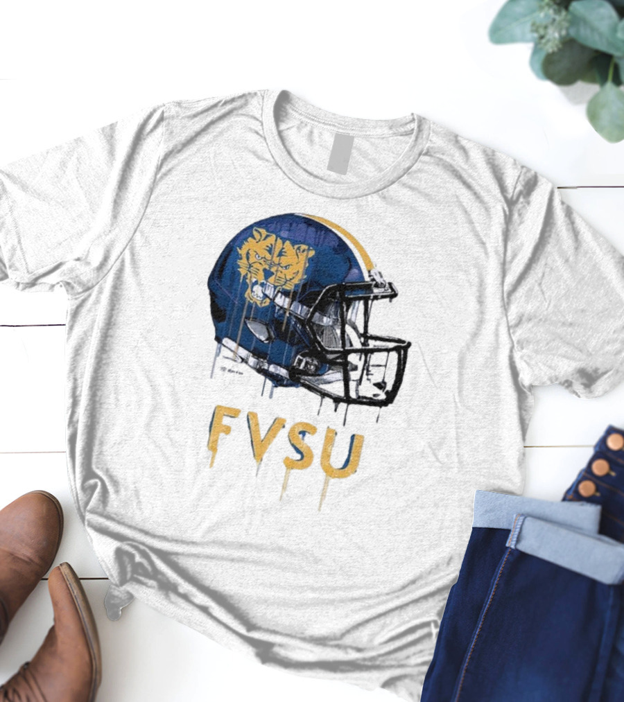 FVSU Wildcats Dripping Helmet Football T-Shirt