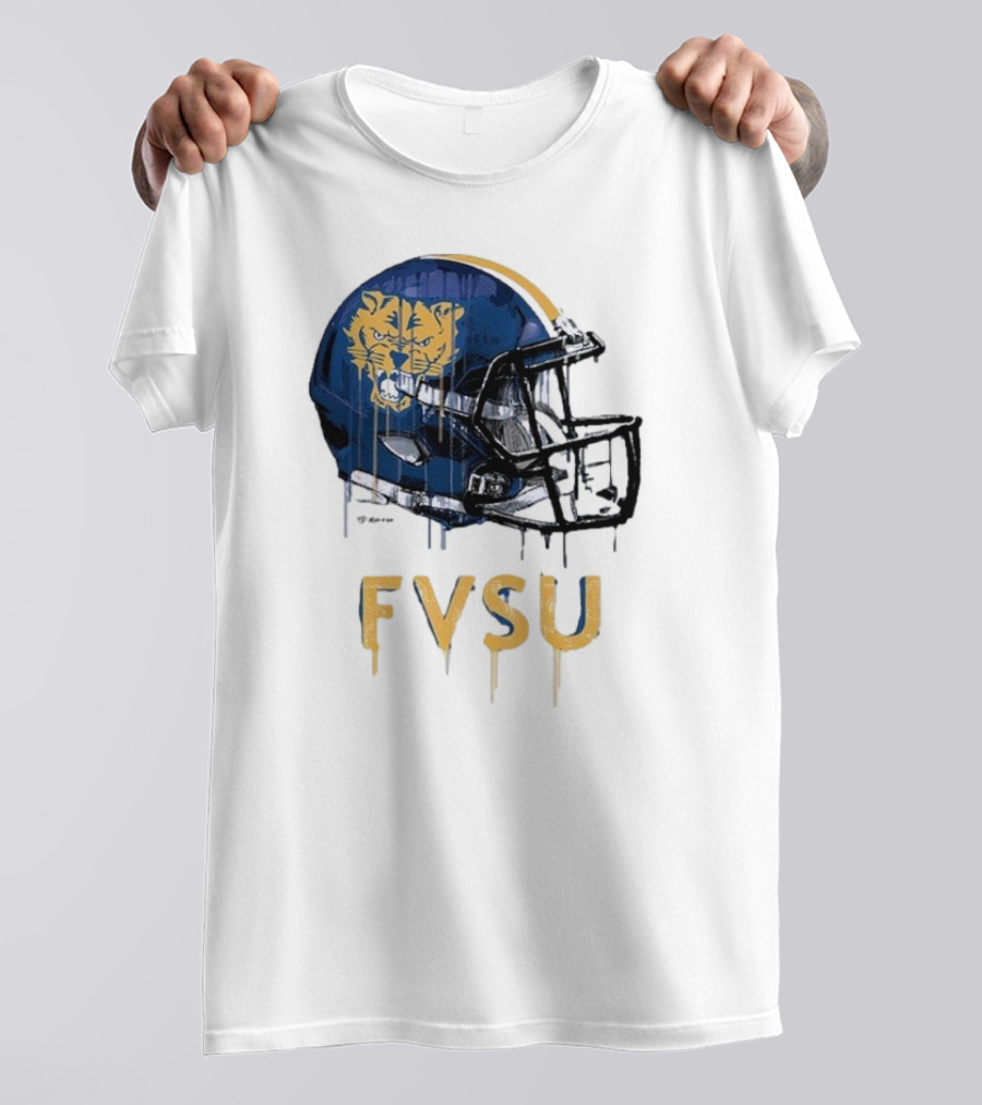 FVSU Wildcats Dripping Helmet Football T-Shirt