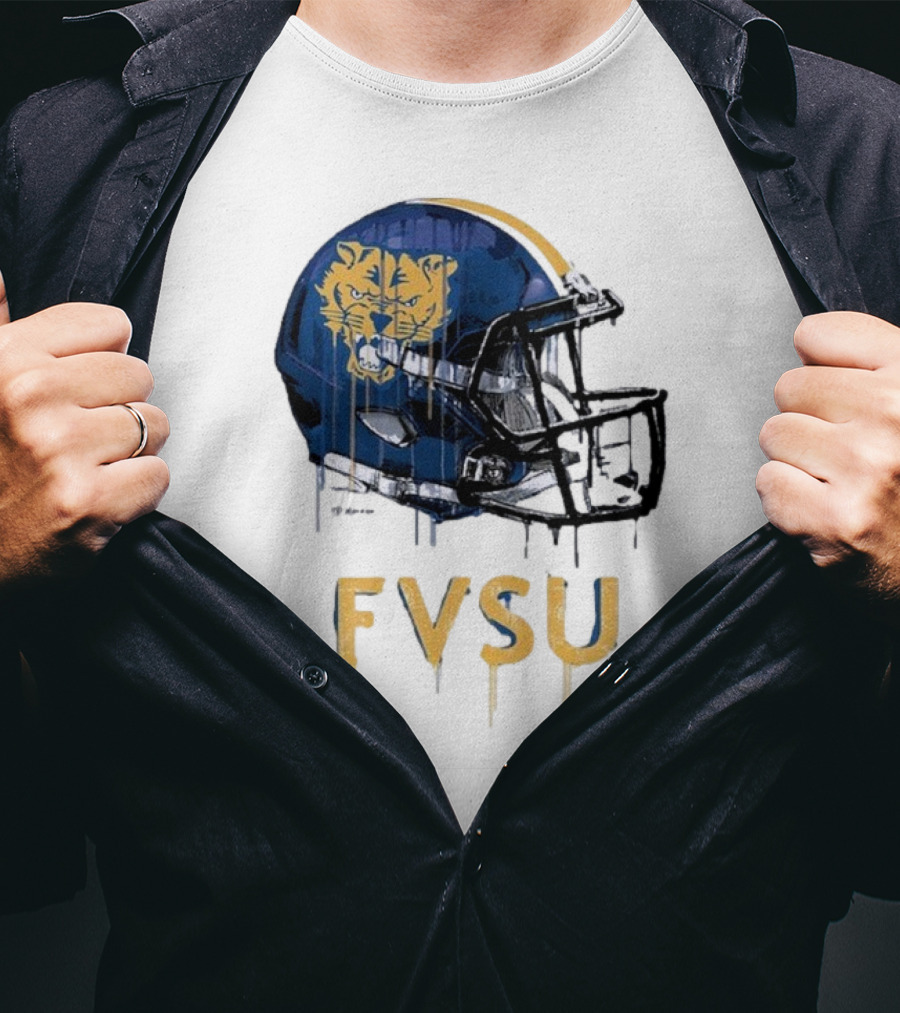 FVSU Wildcats Dripping Helmet Football T-Shirt
