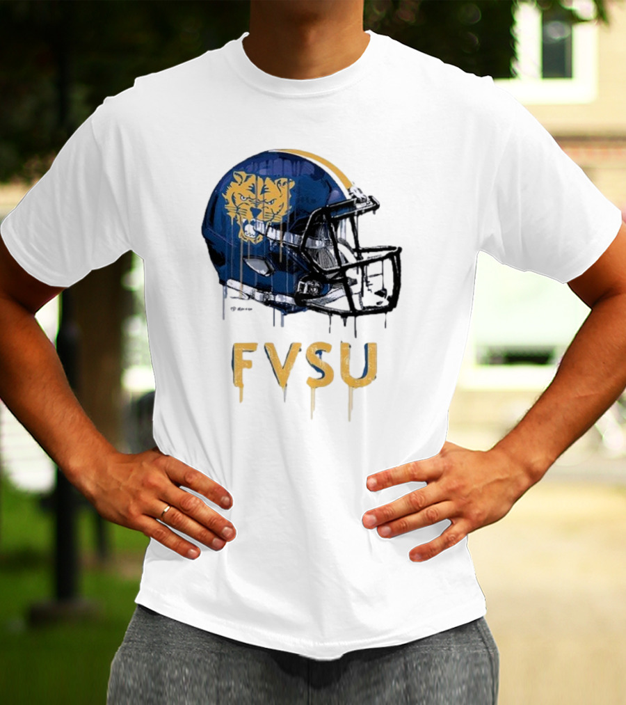 FVSU Wildcats Dripping Helmet Football T-Shirt
