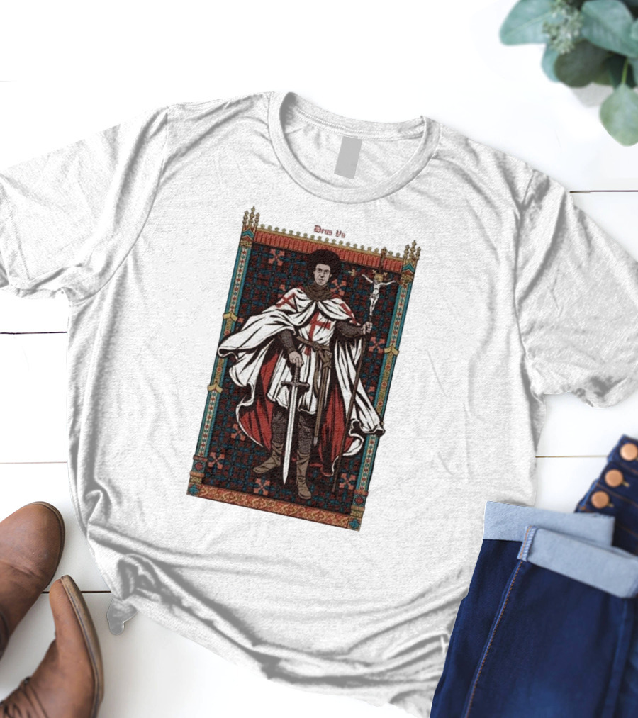 Fr Robinson Crusader Knight Medieval Tapestry Sporting Sword And Cross T-Shirt