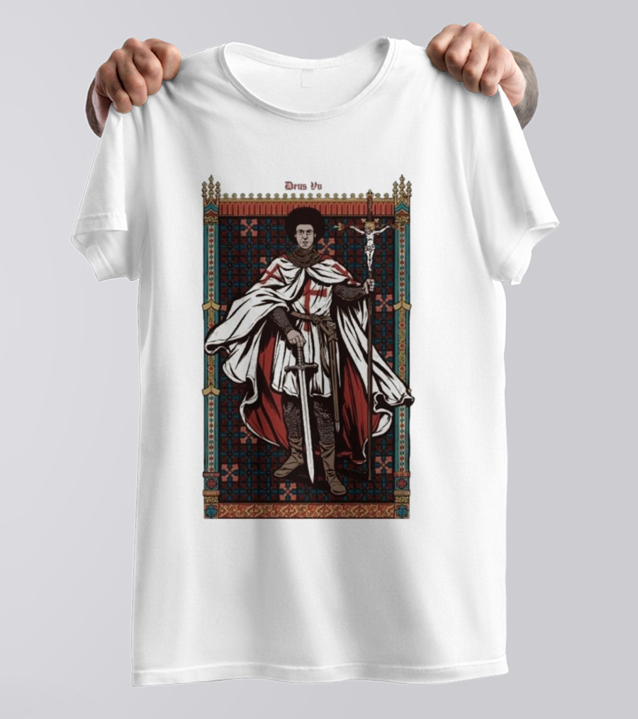 Fr Robinson Crusader Knight Medieval Tapestry Sporting Sword And Cross T-Shirt