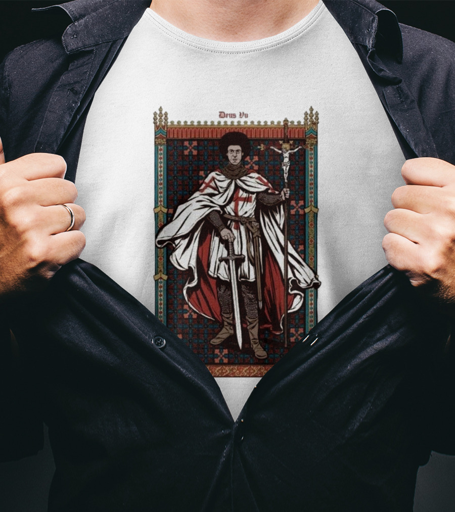 Fr Robinson Crusader Knight Medieval Tapestry Sporting Sword And Cross T-Shirt