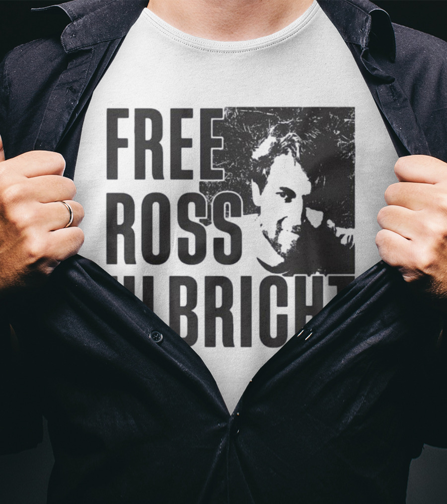 Free Ross Ulbricht Text With Distressed Face Graphic T-Shirt