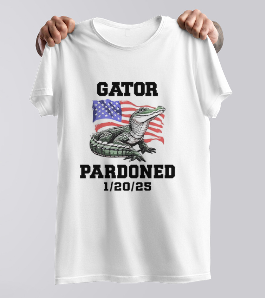 Gator Pardoned 1 20 25 USA Flag American Alligator T-Shirt
