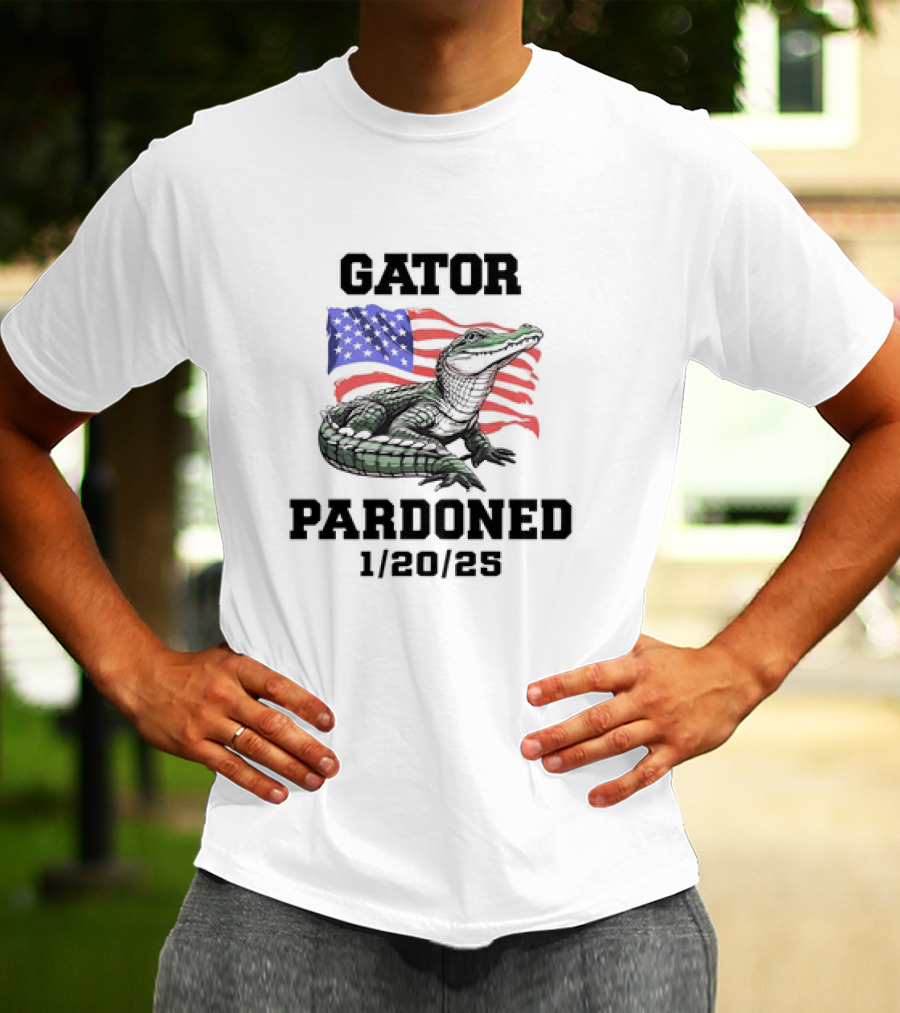 Gator Pardoned 1 20 25 USA Flag American Alligator T-Shirt