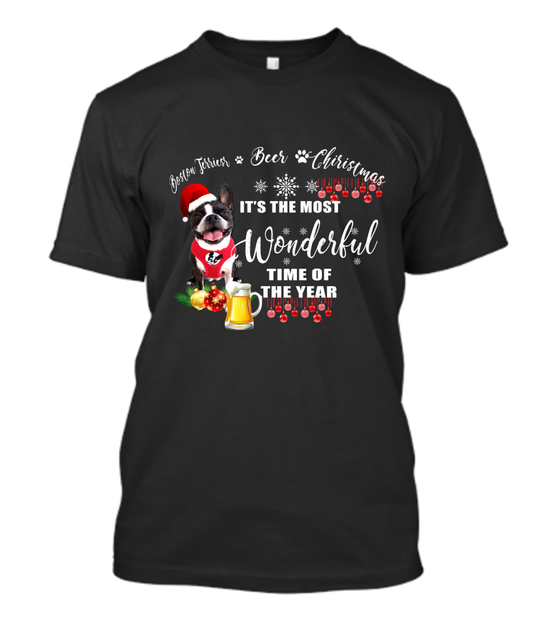 Boston Terrier Christmas Beer It's The Most Wonderful Time Of The Year T-Shirt