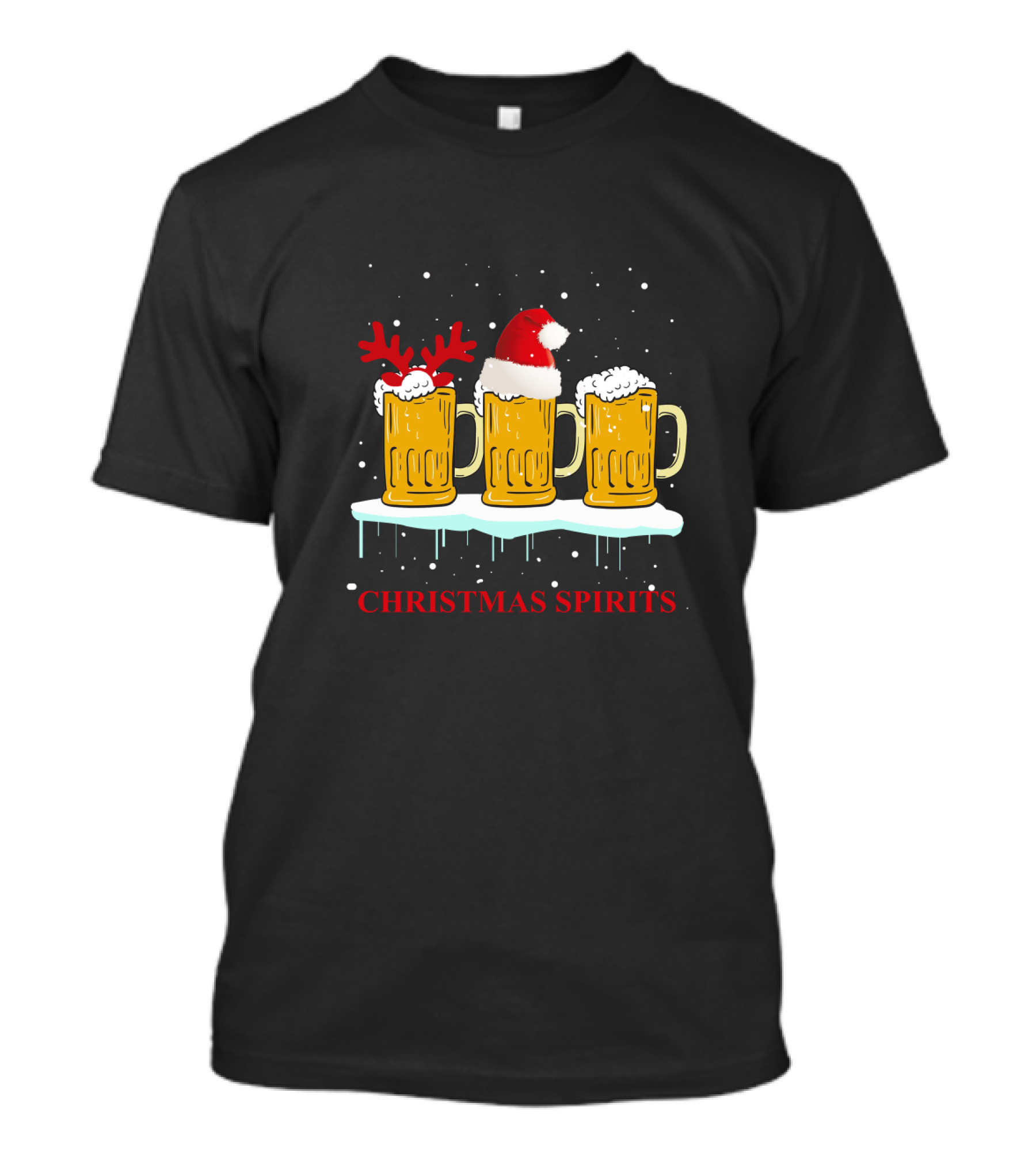 Christmas Spirits Beer Festive Mug Trio With Santa Hat And Reindeer Antlers T-Shirt