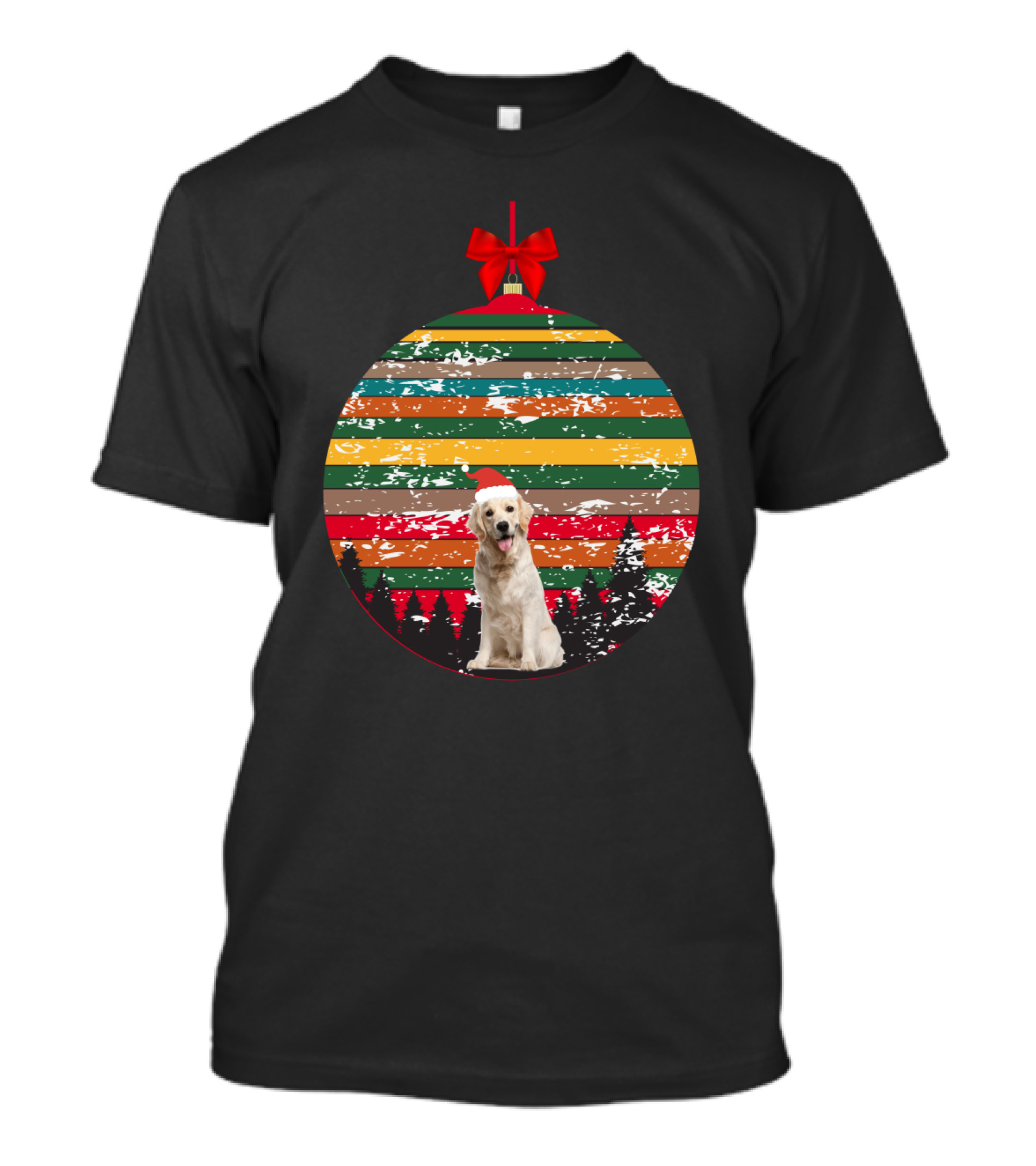 Christmas Vintage Labrador Retriever Ornament Stripes Forest Scene T-Shirt
