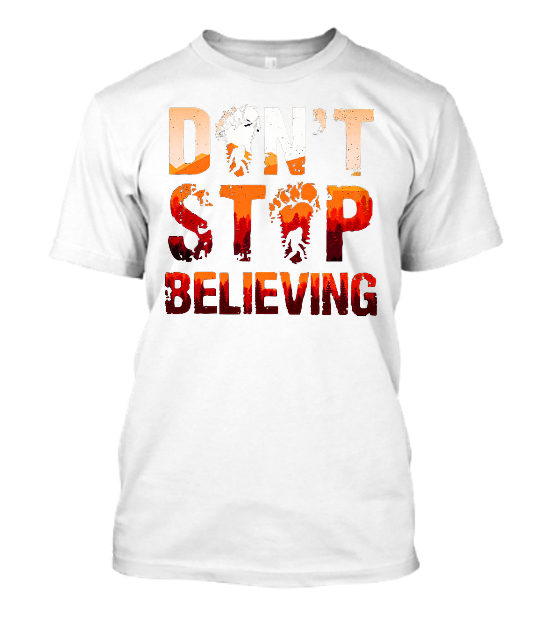 Bigfoot Don't Stop Believing Footprint Silhouette Adventure T-Shirt
