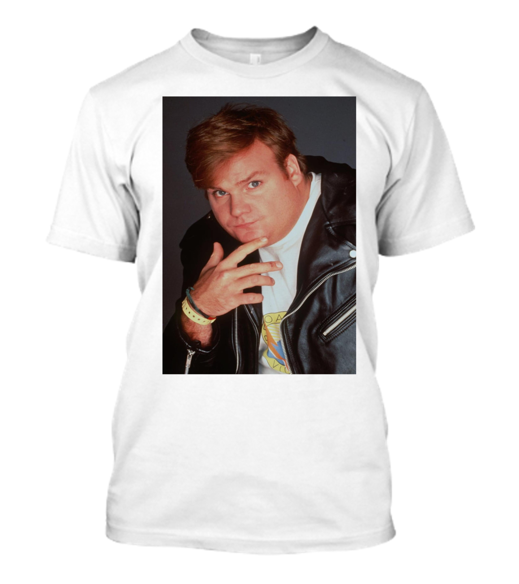 Kid Cudi Chris Farley Style Leather Jacket White Shirt Bracelet 90s Fashion T-Shirt