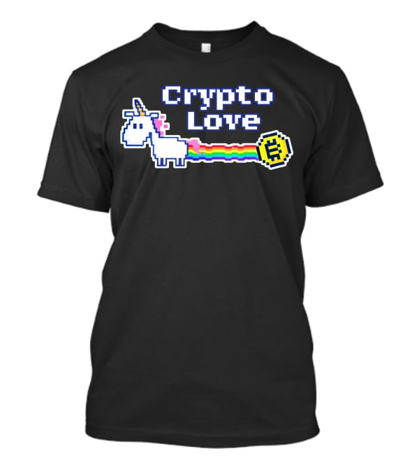 Crypto Love Unicorn Pixel Art Rainbow Coin T-Shirt