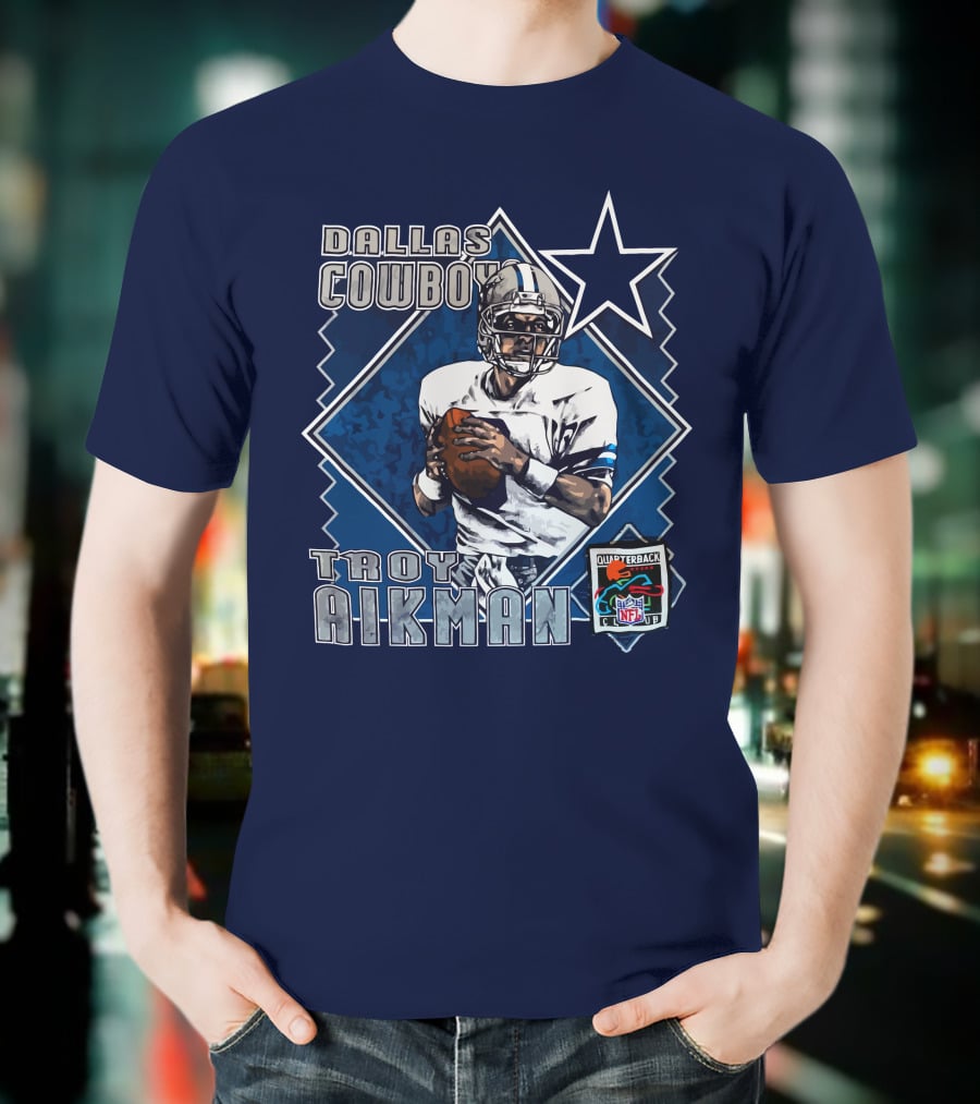Dallas Cowboys Troy Aikman NFL Vintage Quarterback Star Nutmeg T-Shirt