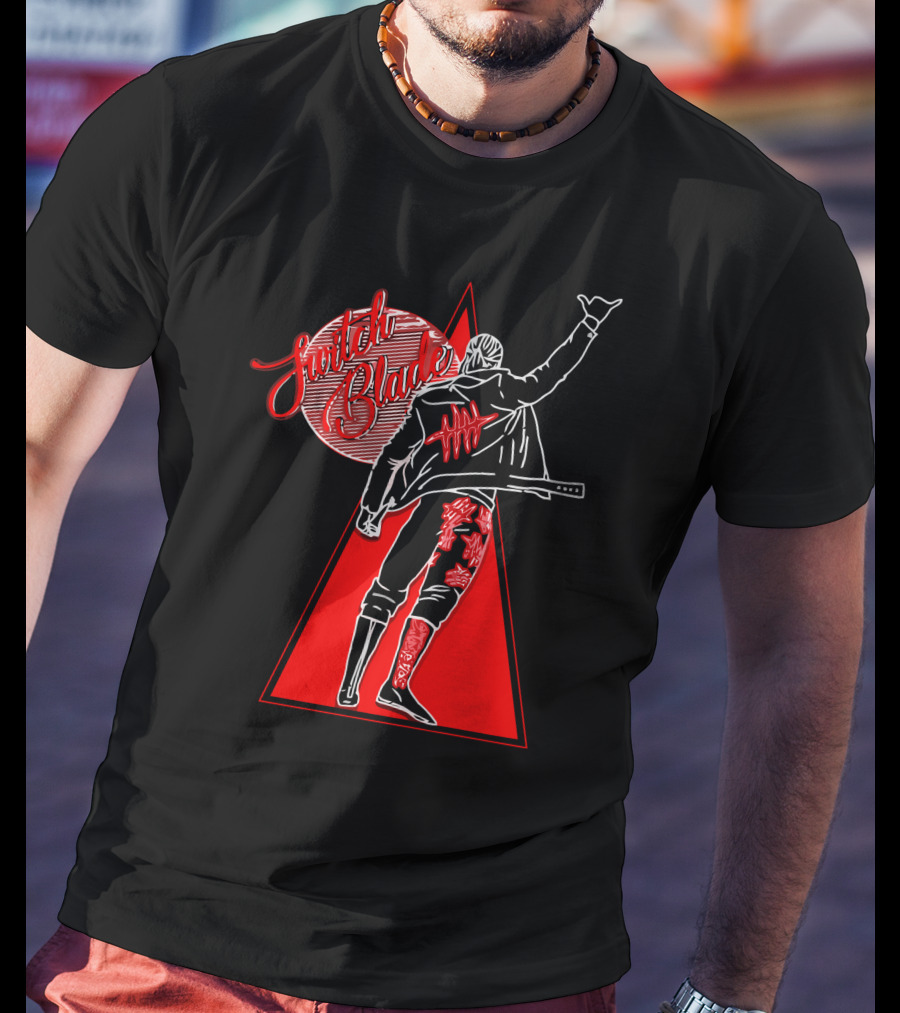 Switchblade Jay White Triangle Back Pose T-Shirt