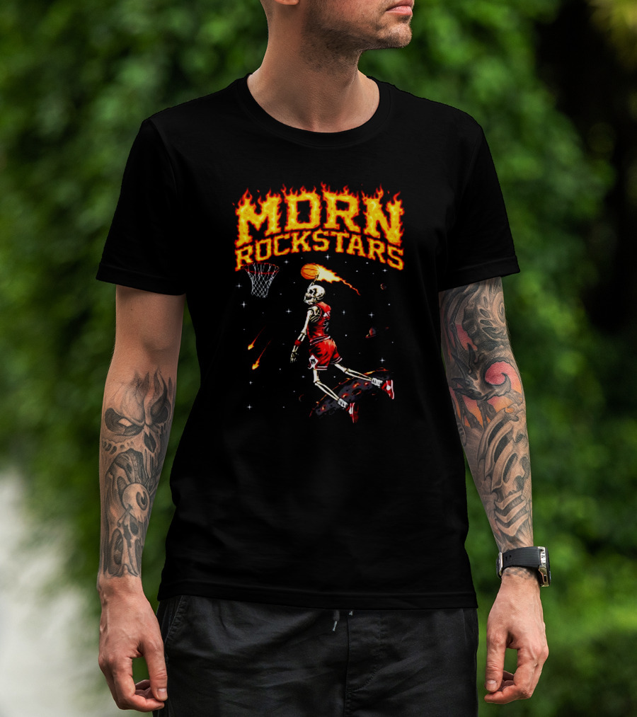 MDRN Rockstars His Airness MJ Basketball Skeleton Dunking T-Shirt
