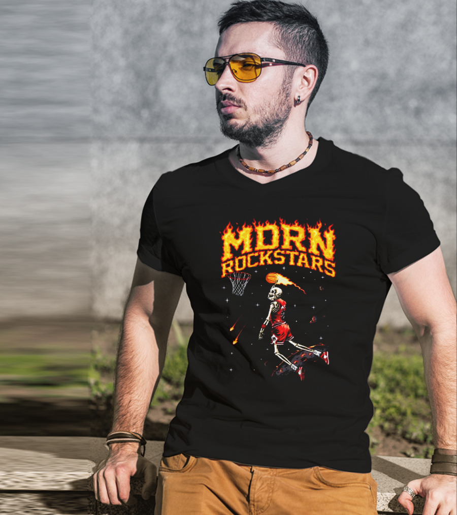 MDRN Rockstars His Airness MJ Basketball Skeleton Dunking T-Shirt