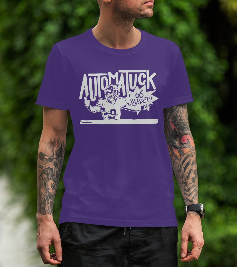 Automatuck 66 Yarder Football Player Purple Background T-Shirt