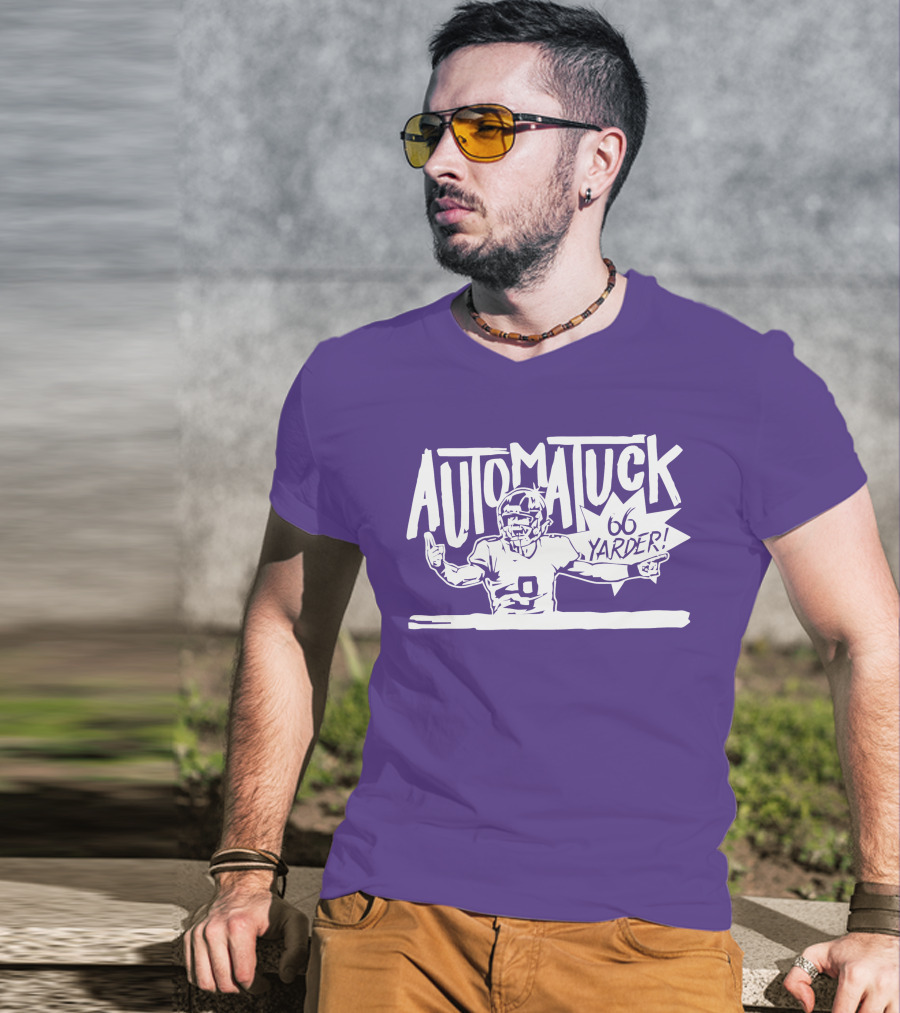 Automatuck 66 Yarder Football Player Purple Background T-Shirt