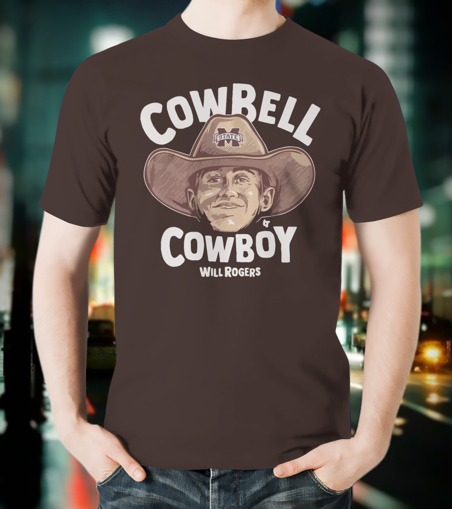 Mississippi State M State Cowbell Cowboy Will Rogers T-Shirt