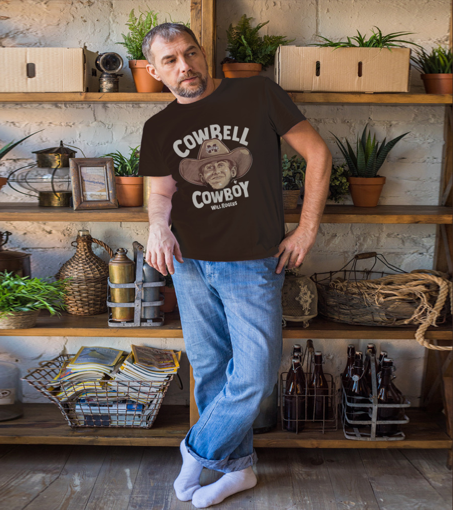 Mississippi State M State Cowbell Cowboy Will Rogers T-Shirt