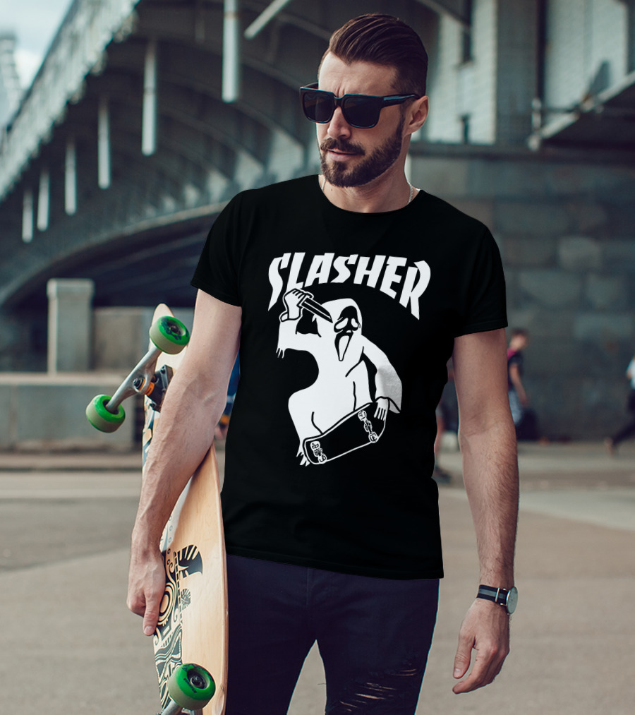 Slasher Skateboard Ghost Mask Knife T-Shirt