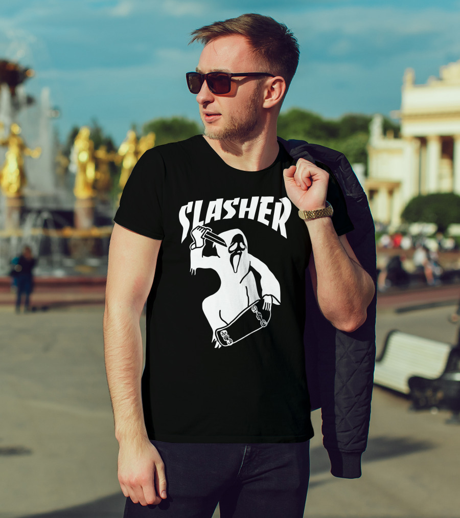Slasher Skateboard Ghost Mask Knife T-Shirt