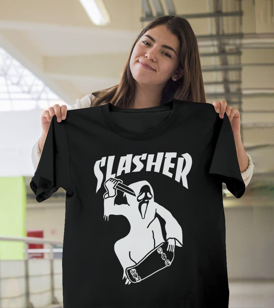 Slasher Skateboard Ghost Mask Knife T-Shirt