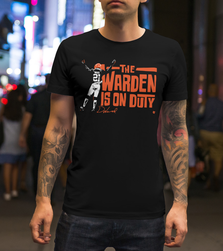 The Warden Denzel Ward Is On Duty 21 Signature Football T-Shirt