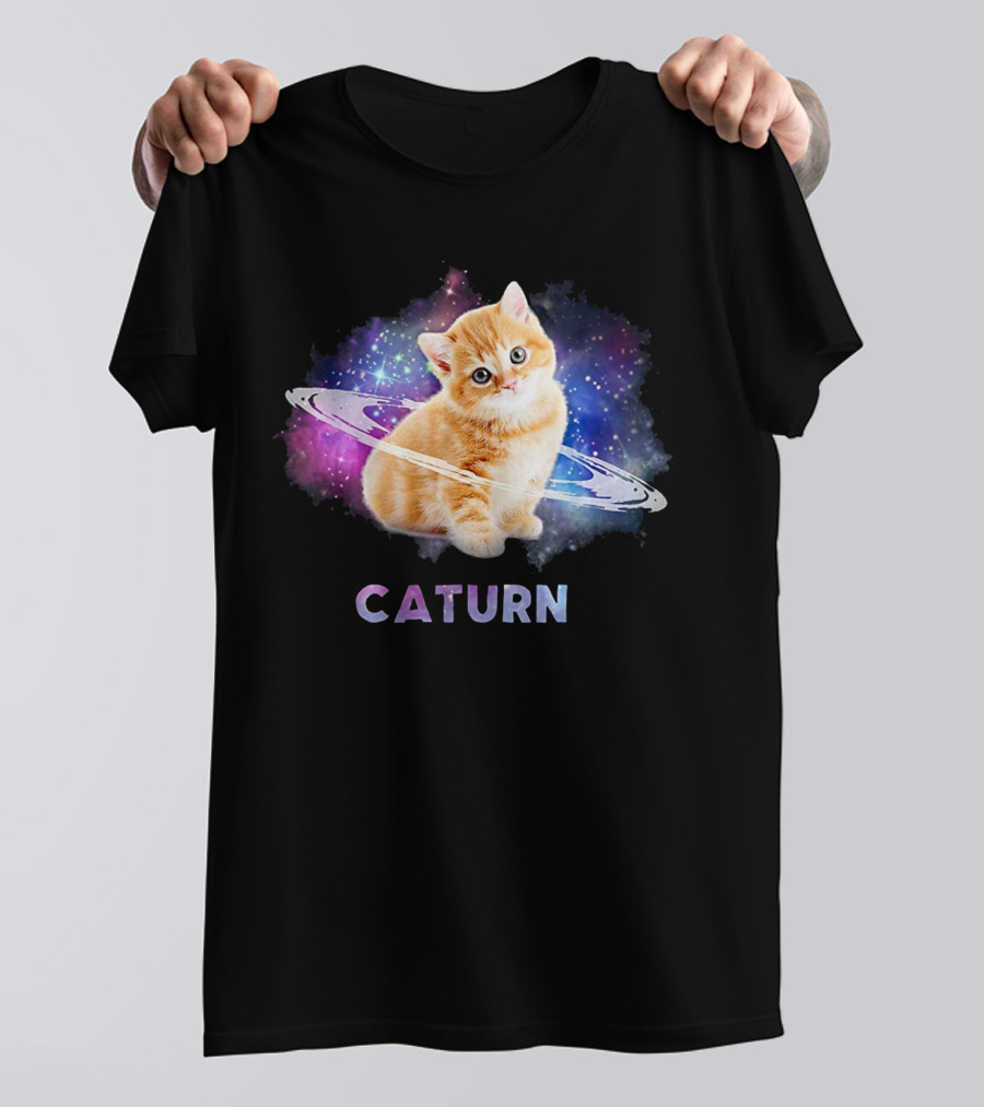 Cat In Space Caturn Saturn Randball Kitten In Cosmic Rings T-Shirt