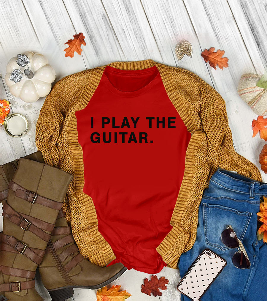 I Play The Guitar Bold Red T-Shirt