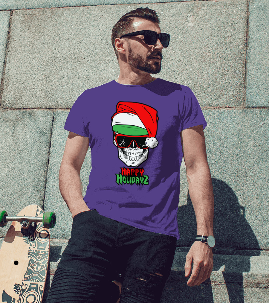 Matt Cardona Happy Holidayz Skull Santa Hat T-Shirt