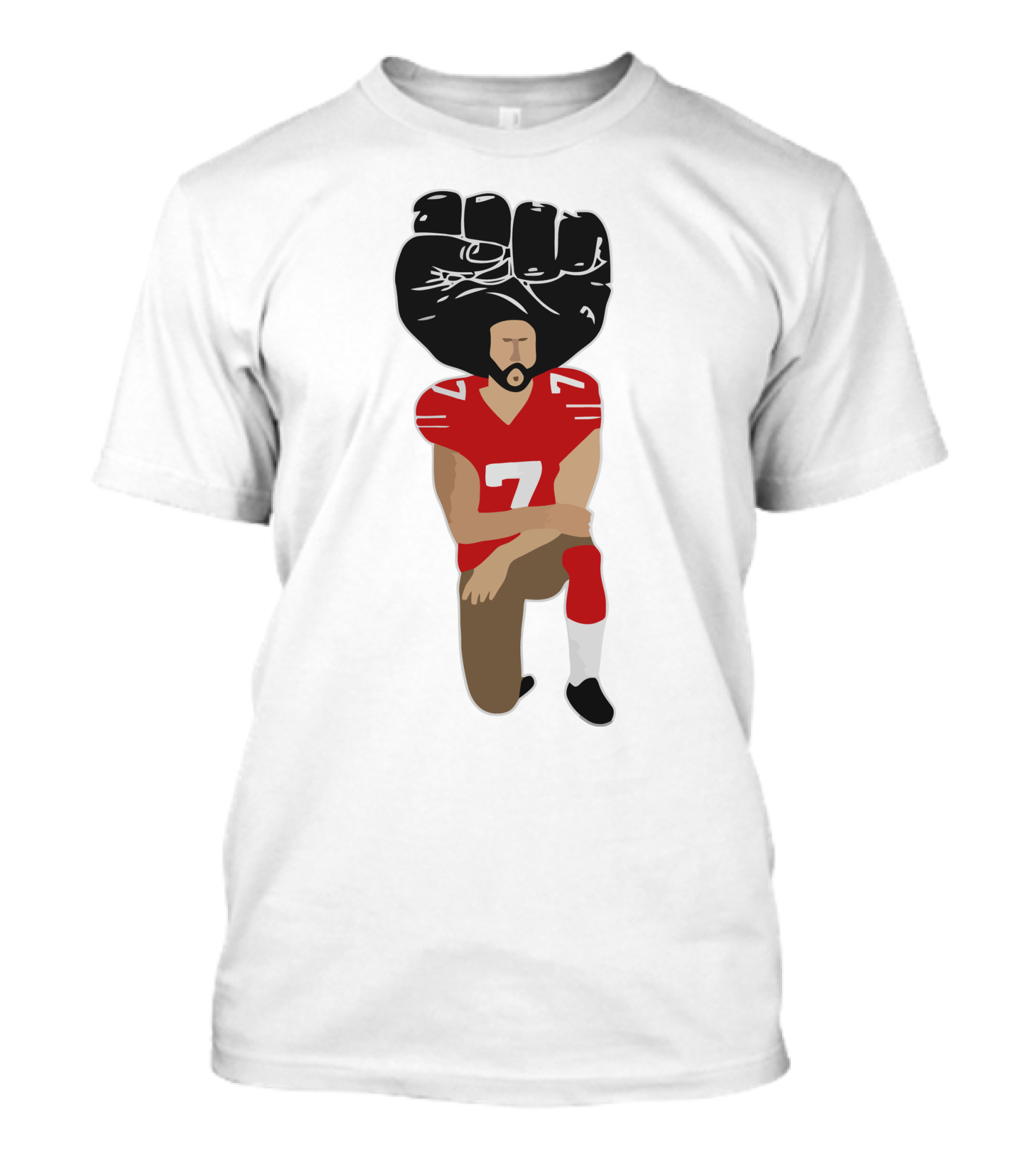 Colin Kaepernick Kneeling With Raised Fist And Red Football Jersey Number 7 T-Shirt