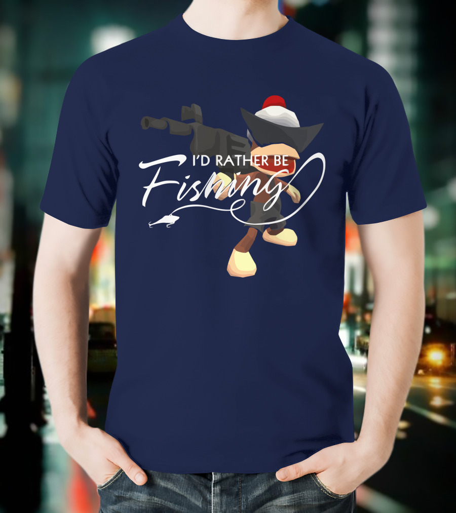 I'd Rather Be Fishing Video Game Character With Rod And Hat T-Shirt