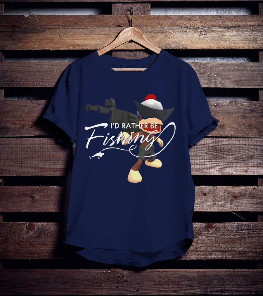 I'd Rather Be Fishing Video Game Character With Rod And Hat T-Shirt