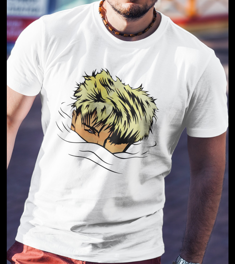 The Devil Wore Anime Character With Blond Spiky Hair Peeking Above Water T-Shirt