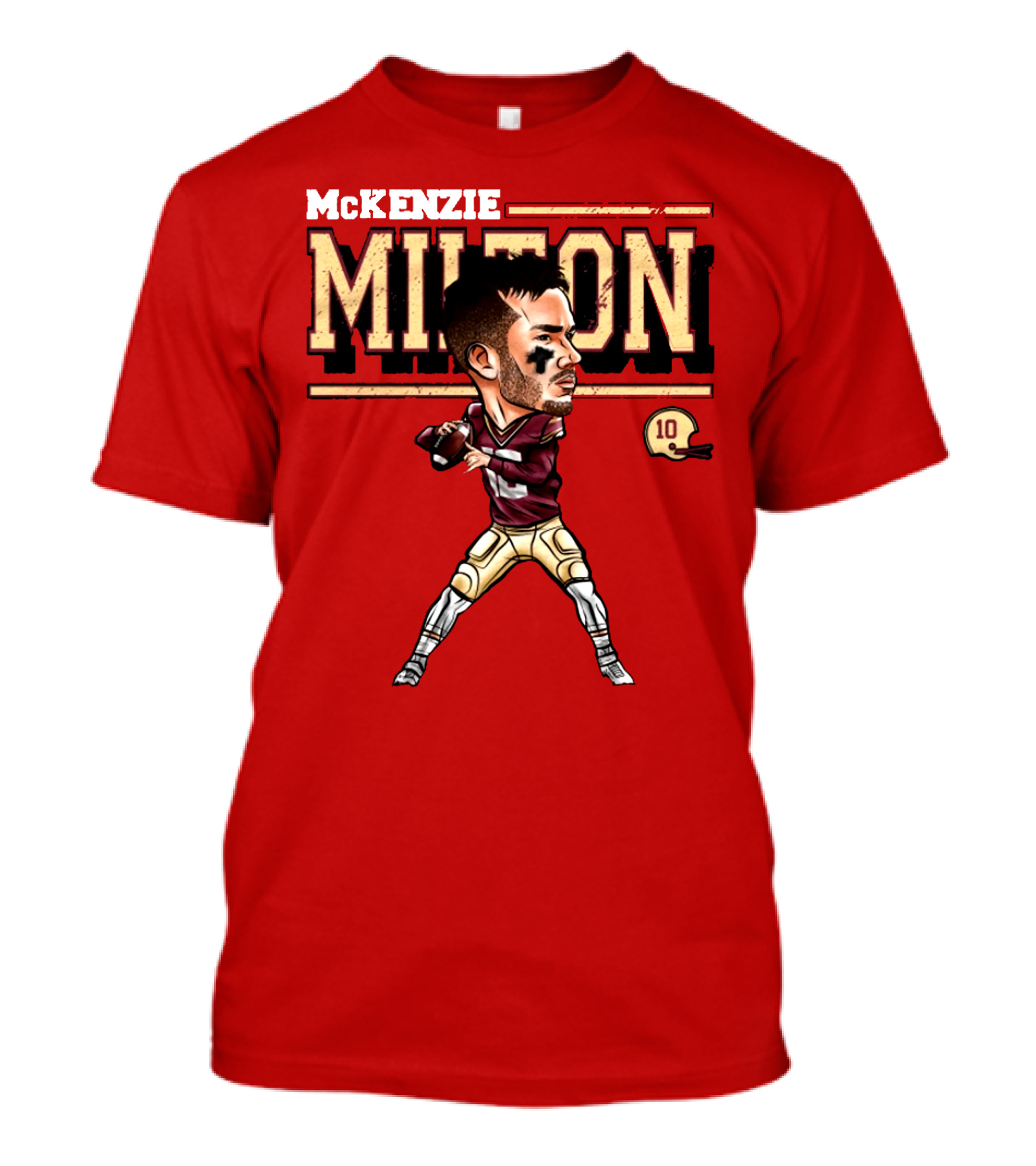 MCKENZIE MILTON FOOTBALL PLAYER CARTOON WITH HELMET NUMBER 10 T-Shirt