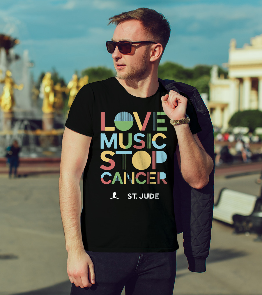 LOVE MUSIC STOP CANCER ST. JUDE T-Shirt