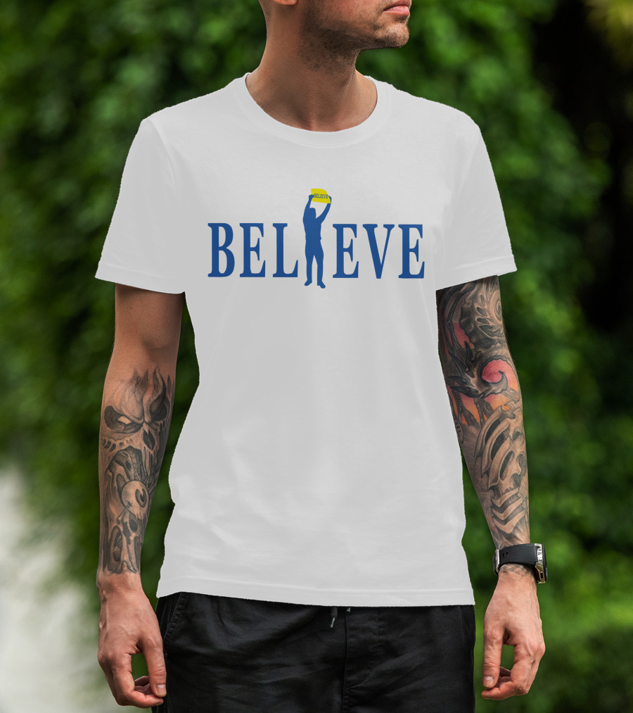 Jarred Kelenic Believe Blue Silhouette Holding Sign T-Shirt
