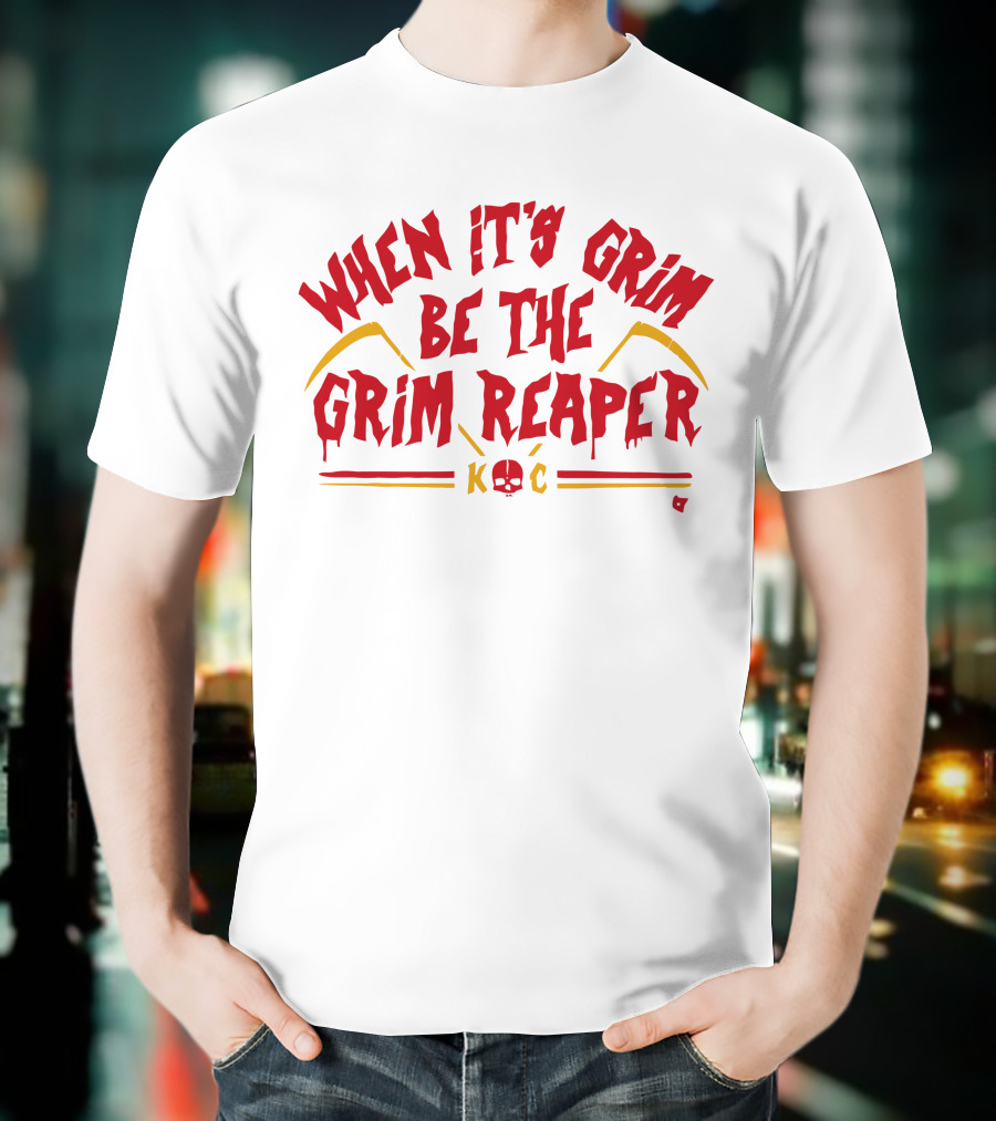 When It's Grim Be The Grim Reaper K C Red And Yellow Scythes T-Shirt