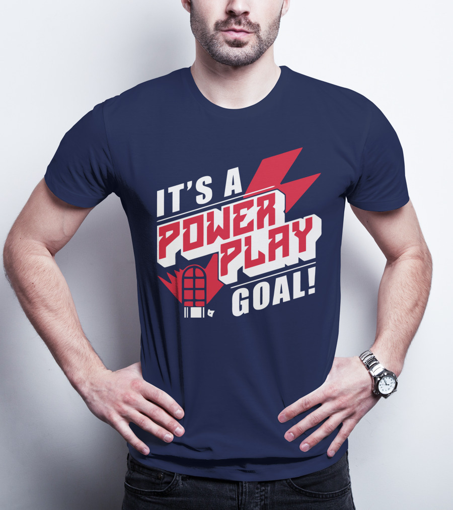 IT'S A POWER PLAY GOAL Retro Hockey Net Lightning Bolt T-Shirt