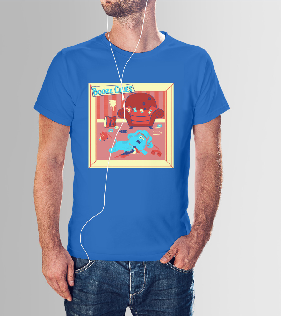 Booze Clues Blue Dog Party Mess With Cans And Couch T-Shirt