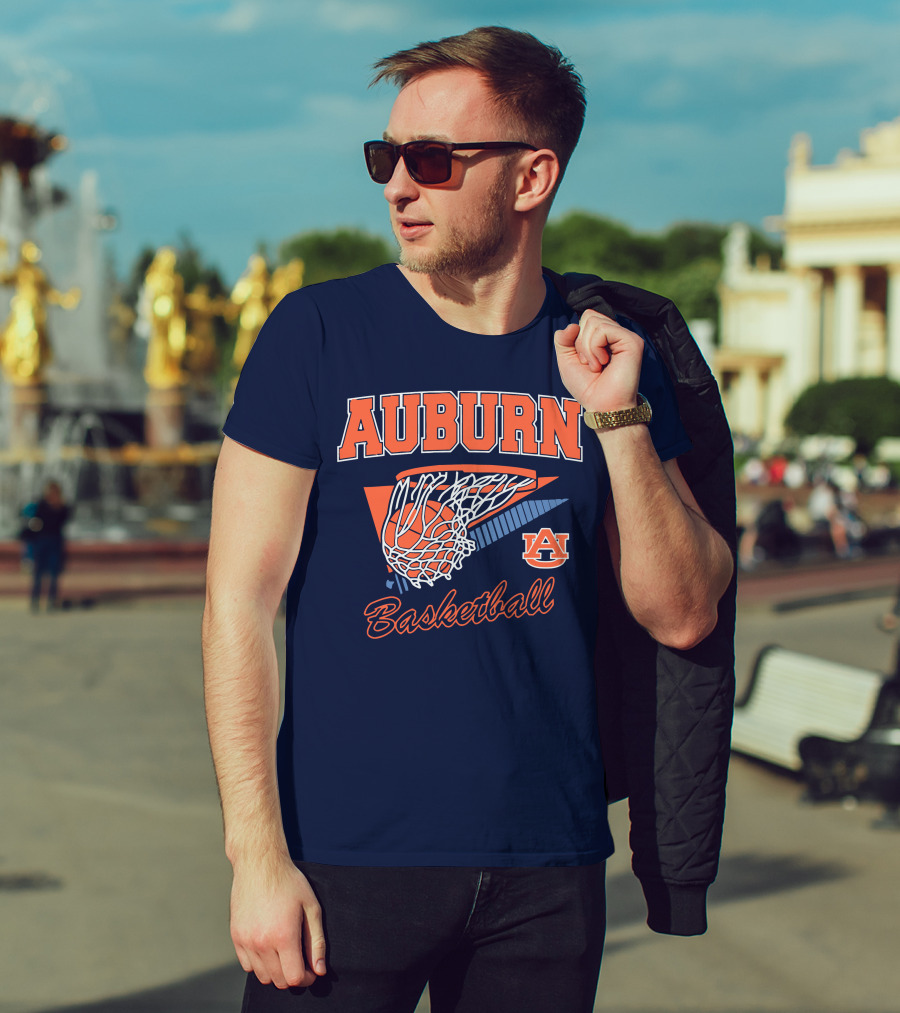 Auburn Basketball Retro Style Net And Ball T-Shirt