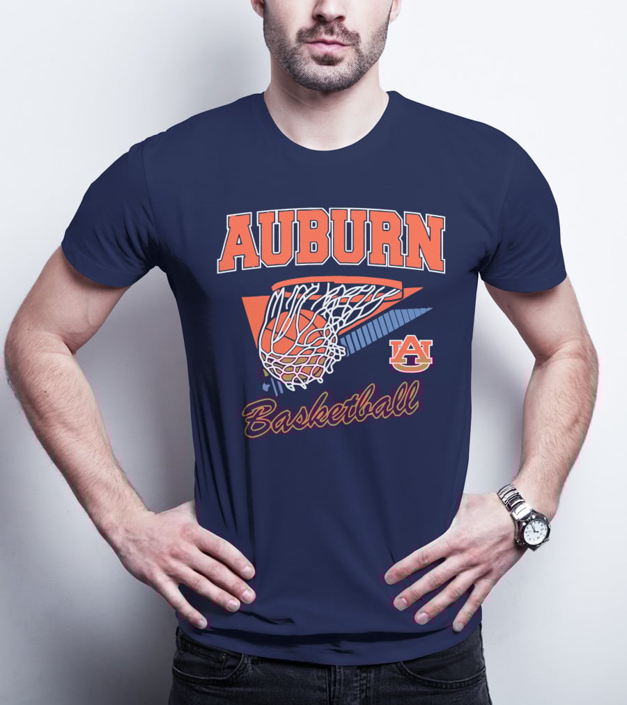Auburn Basketball Retro Style Net And Ball T-Shirt