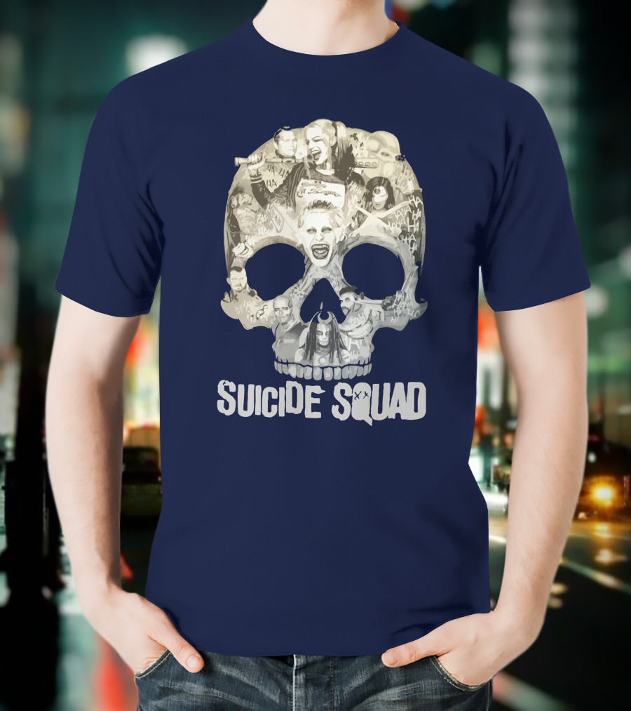 Suicide Squad Skull Collage With Iconic Characters T-Shirt