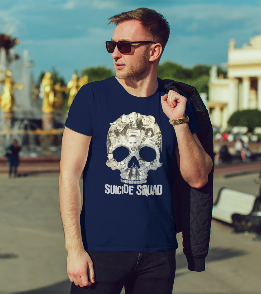 Suicide Squad Skull Collage With Iconic Characters T-Shirt