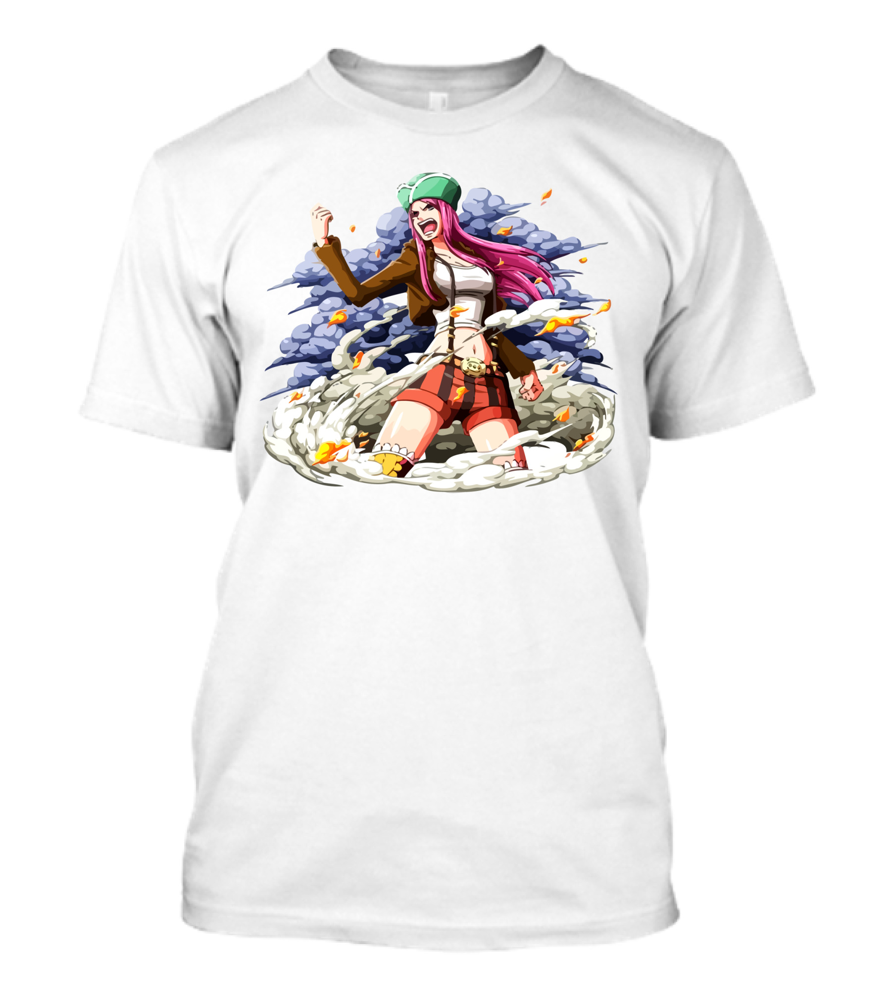 One Piece Jewelry Bonney Character Art With Clouds And Flames T-Shirt