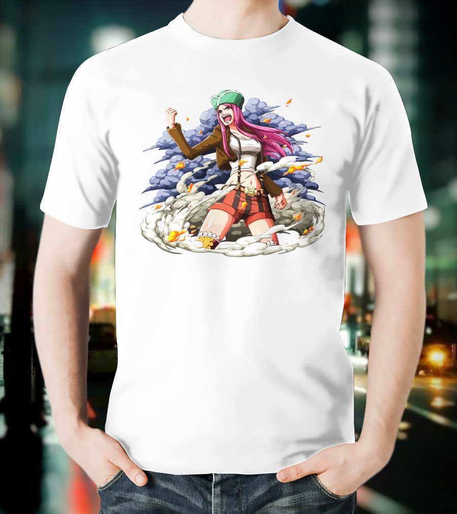 One Piece Jewelry Bonney Character Art With Clouds And Flames T-Shirt