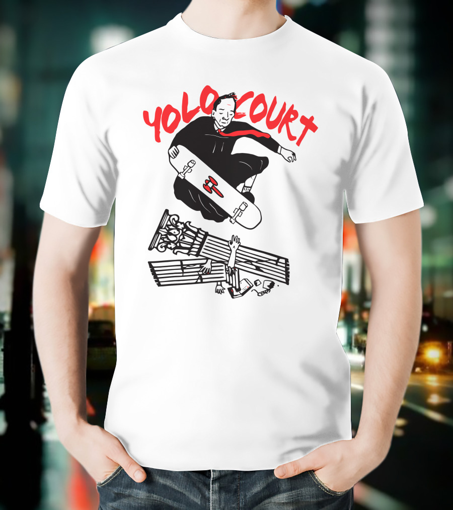 YOLO Court Skateboarding Judge Over Columns T-Shirt