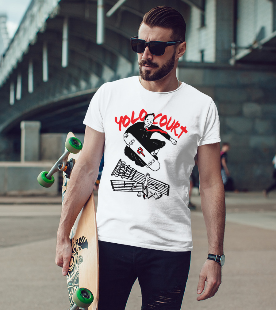YOLO Court Skateboarding Judge Over Columns T-Shirt