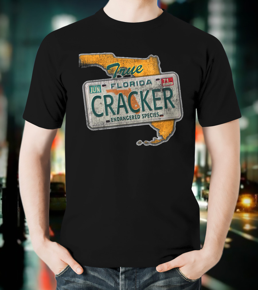 True Florida Cracker Endangered Species License Plate Map T-Shirt